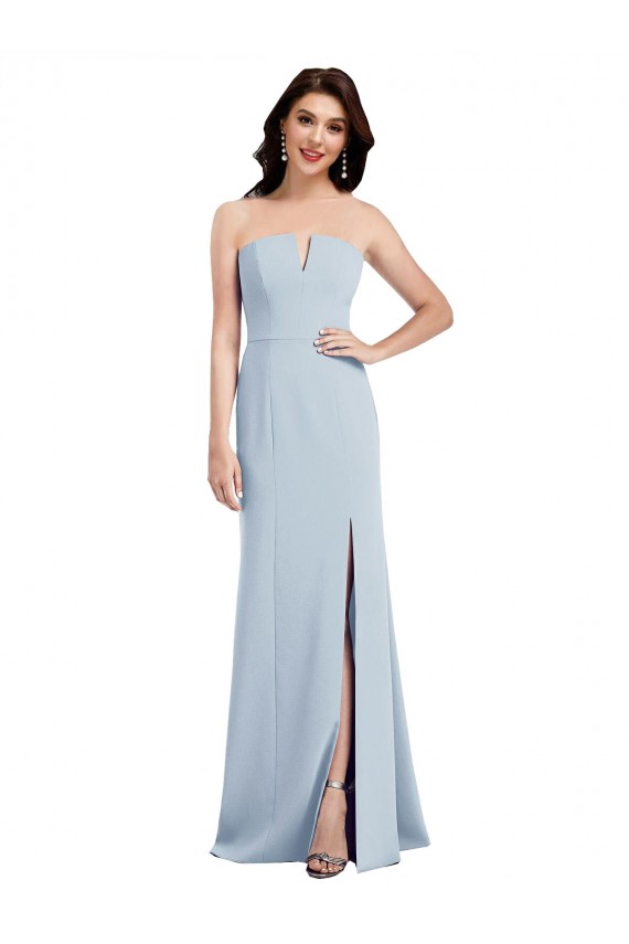 Bleu ciel clair Trompette Col V Sans bretelle Crêpe Stretch Longue Robes demoiselle d'honneur / Robes de bal Prix Réduit