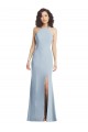 Bleu ciel clair Trompette Licou Col Haut Crêpe Stretch Longue Formelles Robes demoiselle d'honneur / Robes de soirée / Robes de bal Prix Réduit