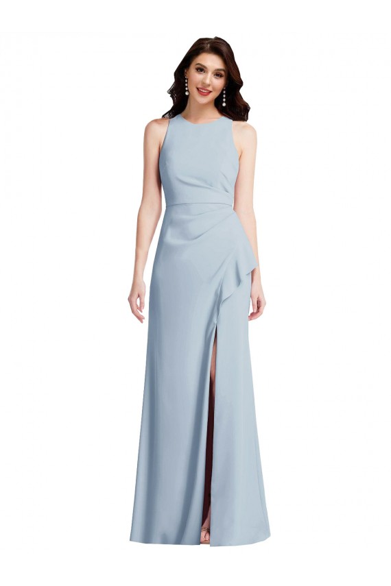 Bleu ciel clair Trompette Licou Crêpe Stretch Longue Robes demoiselle d'honneur / Robes de bal Prix Réduit