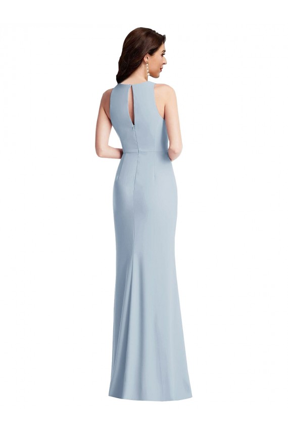 Bleu ciel clair Trompette Licou Crêpe Stretch Longue Robes demoiselle d'honneur / Robes de bal Prix Réduit