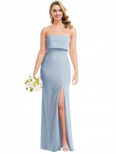 Bleu ciel clair Trompette Sans bretelle Crêpe Stretch Longue Robes demoiselle d'honneur / Robes de bal Prix Réduit