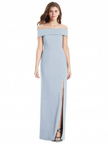 Bleu ciel clair Trompette Épaule Dénudée Crêpe Stretch Longue Robes demoiselle d'honneur / Robes de bal Prix Réduit