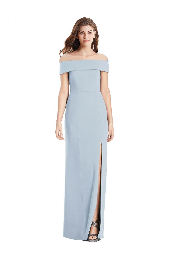 Bleu ciel clair Trompette Épaule Dénudée Crêpe Stretch Longue Robes demoiselle d'honneur / Robes de bal Prix Réduit