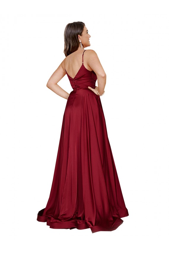Bleu français Trapèze Bretelles spaghetti Satiné Soyeux Longue Formelles Robes demoiselle d'honneur / Robes de soirée / Robes de bal Prix Réduit