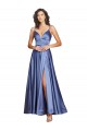 Bleu français Trapèze Bretelles spaghetti Satiné Soyeux Longue Formelles Robes demoiselle d'honneur / Robes de soirée / Robes de bal Prix Réduit