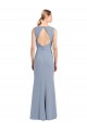 Bleu fumée Fourreau Col Bateau Col Haut Crêpe Stretch Longue Robes demoiselle d'honneur Prix Réduit