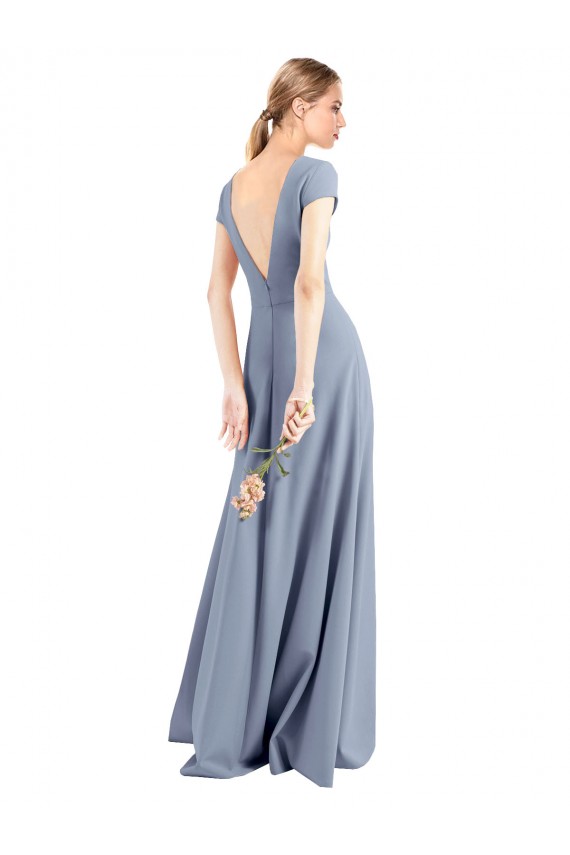 Bleu fumée Fourreau Col V Crêpe Stretch Longue Robes demoiselle d'honneur / Robes de bal Prix Réduit
