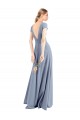 Bleu fumée Fourreau Col V Crêpe Stretch Longue Robes demoiselle d'honneur / Robes de bal Prix Réduit