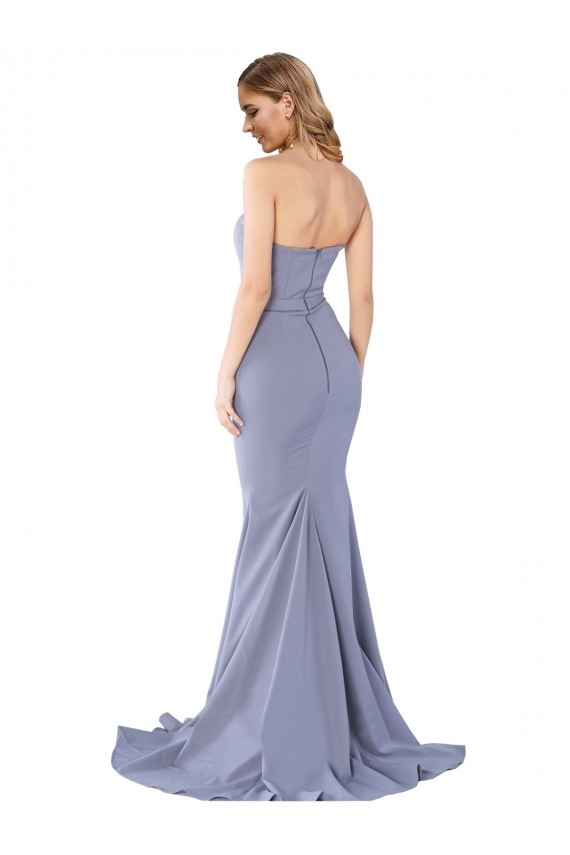 Bleu fumée Sirène Sans bretelle Crêpe Stretch Longue Formelles Robes demoiselle d'honneur / Robes de soirée / Robes de bal Prix Réduit