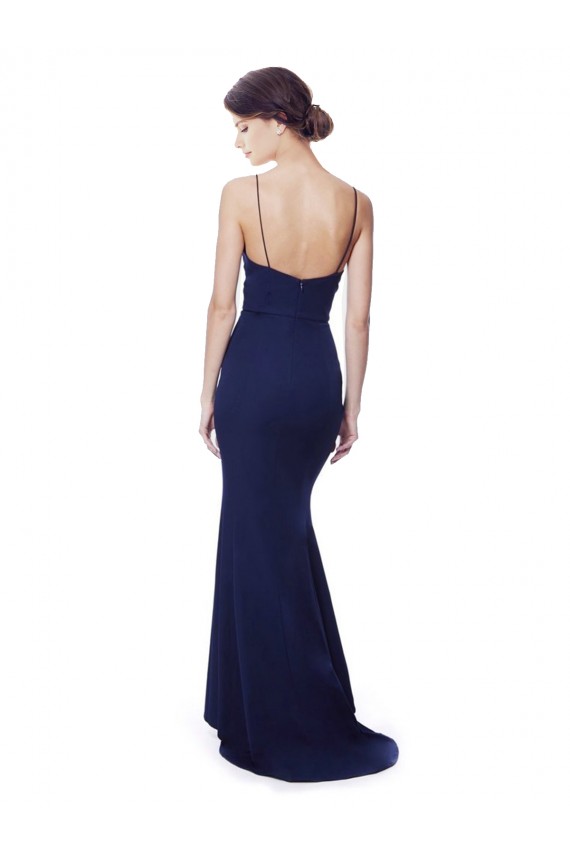 Bleu marine Sirène Bretelles spaghetti Col V Crêpe Stretch Longue Formelles Robes demoiselle d'honneur / Robes de soirée / Robes de bal Prix Réduit