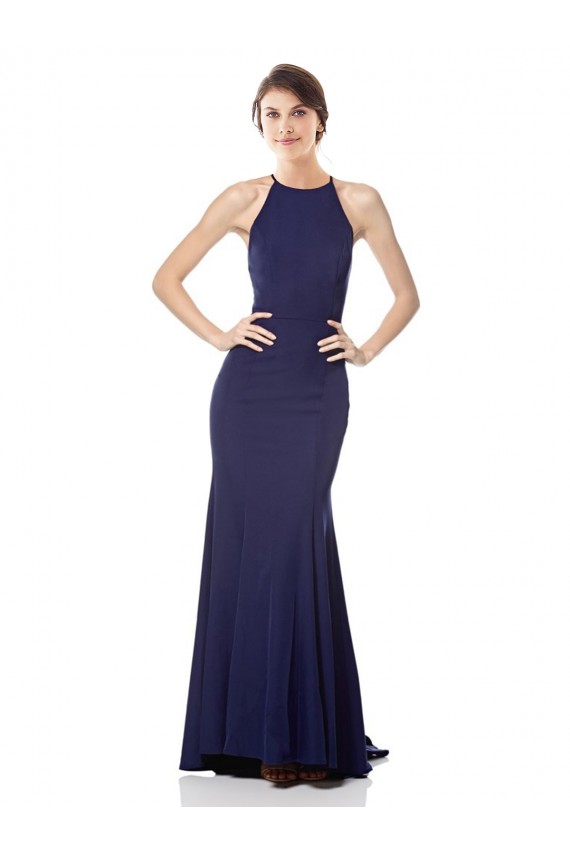 Bleu marine Sirène Licou Col Haut Crêpe Stretch Longue Formelles Robes demoiselle d'honneur / Robes de soirée / Robes de bal Prix Réduit