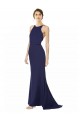 Bleu marine Sirène Licou Col Haut Crêpe Stretch Longue Formelles Robes demoiselle d'honneur / Robes de soirée / Robes de bal Prix Réduit