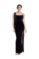 Bleu marine foncé Fourreau Bretelles spaghetti Col Carré Velours Stretch Longue Formelles Robes demoiselle d'honneur / Robes de soirée / Robes de bal Prix Réduit