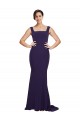 Bleu marine foncé Fourreau Col Carré Balayage train Crêpe Stretch Longue Robes demoiselle d'honneur / Robes de bal Prix Réduit