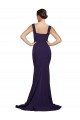 Bleu marine foncé Fourreau Col Carré Balayage train Crêpe Stretch Longue Robes demoiselle d'honneur / Robes de bal Prix Réduit