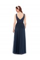 Bleu marine foncé Fourreau Col V Tulle Longue Robes demoiselle d'honneur Prix Réduit
