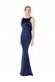 Bleu marine foncé Fourreau Licou Col Haut Satiné Stretch Longue Formelles Robes demoiselle d'honneur / Robes de soirée / Robes de bal Prix Réduit