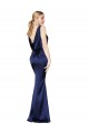 Bleu marine foncé Fourreau Licou Col Haut Satiné Stretch Longue Formelles Robes demoiselle d'honneur / Robes de soirée / Robes de bal Prix Réduit