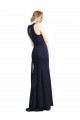 Bleu marine foncé Fourreau Scoop Col Haut Crêpe Stretch Longue Robes demoiselle d'honneur / Robes de bal Prix Réduit