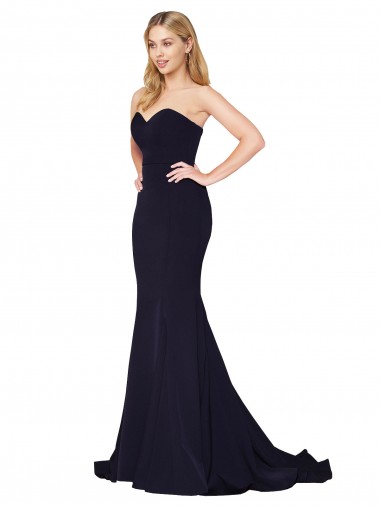 Bleu marine foncé Sirène Col Haut Balayage train Crêpe Stretch Longue Formelles Robes demoiselle d'honneur / Robes de soirée / Robes de bal Prix Réduit
