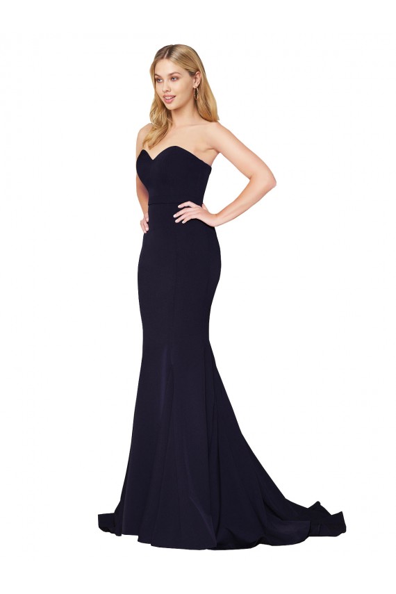 Bleu marine foncé Sirène Col Haut Balayage train Crêpe Stretch Longue Formelles Robes demoiselle d'honneur / Robes de soirée / Robes de bal Prix Réduit