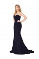 Bleu marine foncé Sirène Col Haut Balayage train Crêpe Stretch Longue Formelles Robes demoiselle d'honneur / Robes de soirée / Robes de bal Prix Réduit