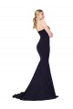 Bleu marine foncé Sirène Col Haut Balayage train Crêpe Stretch Longue Formelles Robes demoiselle d'honneur / Robes de soirée / Robes de bal Prix Réduit