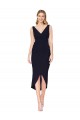 Bleu marine foncé Sirène Col V Crêpe Stretch Courte Asymétrique Robes demoiselle d'honneur / Robes de soirée / Robes de cocktail Prix Réduit