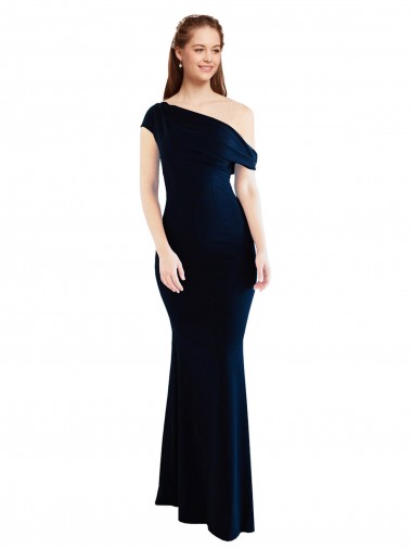 Bleu marine foncé Sirène Crêpe Stretch Longue Formelles Robes demoiselle d'honneur / Robes de soirée / Robes de bal Prix Réduit