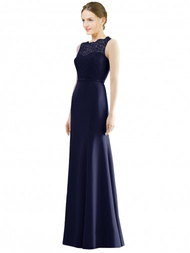 Bleu marine foncé Sirène Illusion Mousseline Dentelle Longue Robes demoiselle d'honneur Prix Réduit