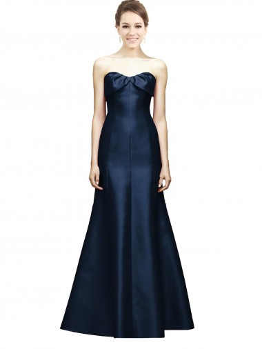 Bleu marine foncé Sirène Sans bretelle Satiné Longue Robes demoiselle d'honneur Prix Réduit