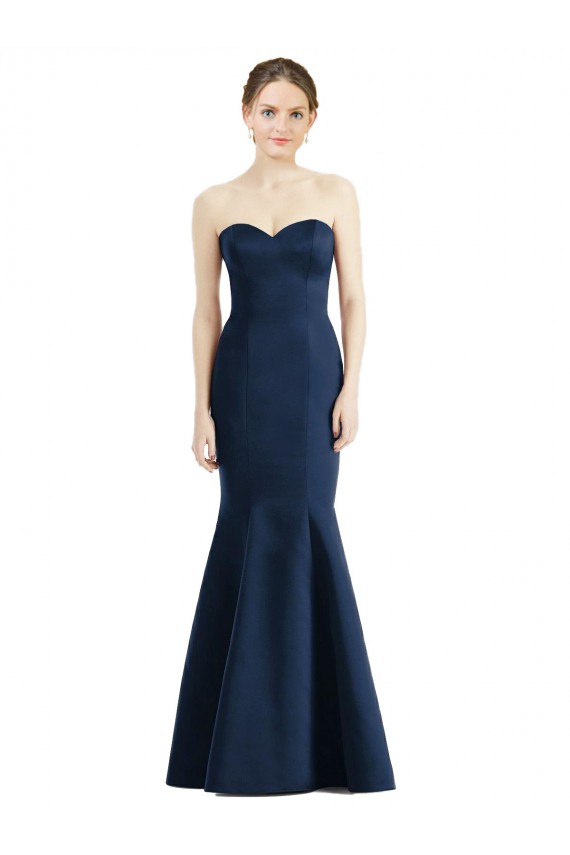 Bleu marine foncé Sirène Satiné Longue Robes demoiselle d'honneur Prix Réduit