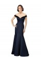 Bleu marine foncé Sirène Épaule Dénudée Col V Satiné Longue Robes demoiselle d'honneur / Robes de bal Prix Réduit