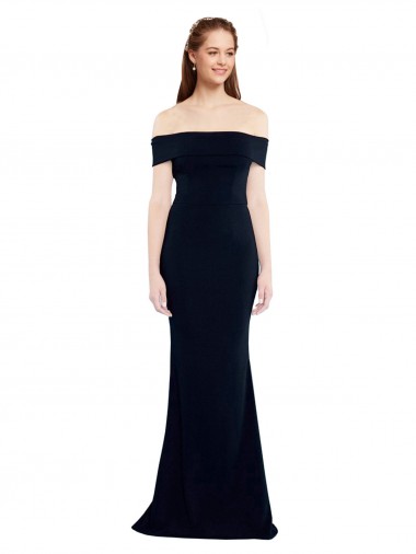 Bleu marine foncé Sirène Épaule Dénudée Crêpe Stretch Longue Formelles Robes demoiselle d'honneur / Robes de soirée / Robes de bal Prix Réduit