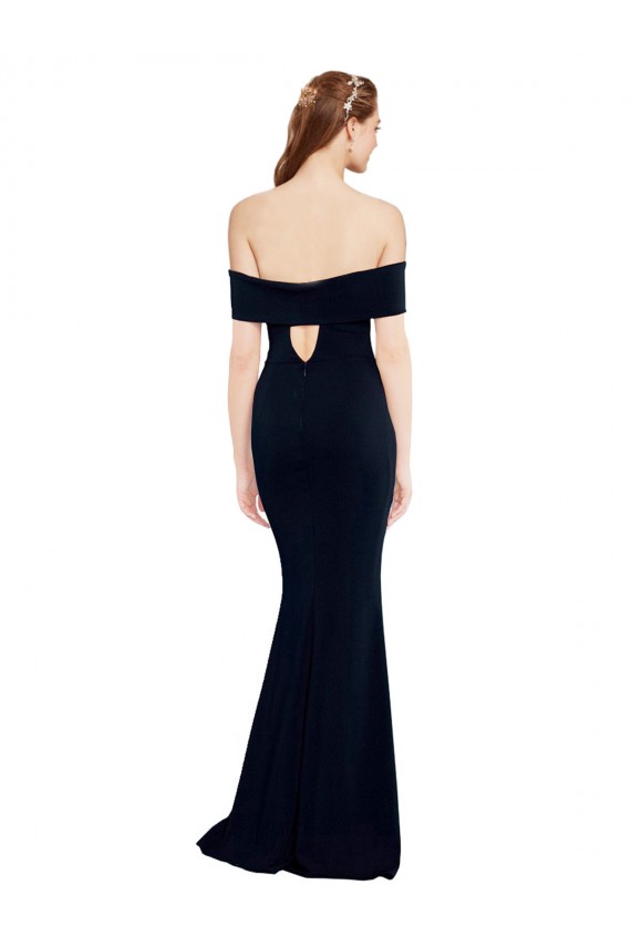 Bleu marine foncé Sirène Épaule Dénudée Crêpe Stretch Longue Formelles Robes demoiselle d'honneur / Robes de soirée / Robes de bal Prix Réduit
