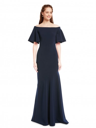 Bleu marine foncé Sirène Épaule Dénudée Crêpe Stretch Longue Formelles Robes demoiselle d'honneur / Robes de soirée / Robes de bal Prix Réduit