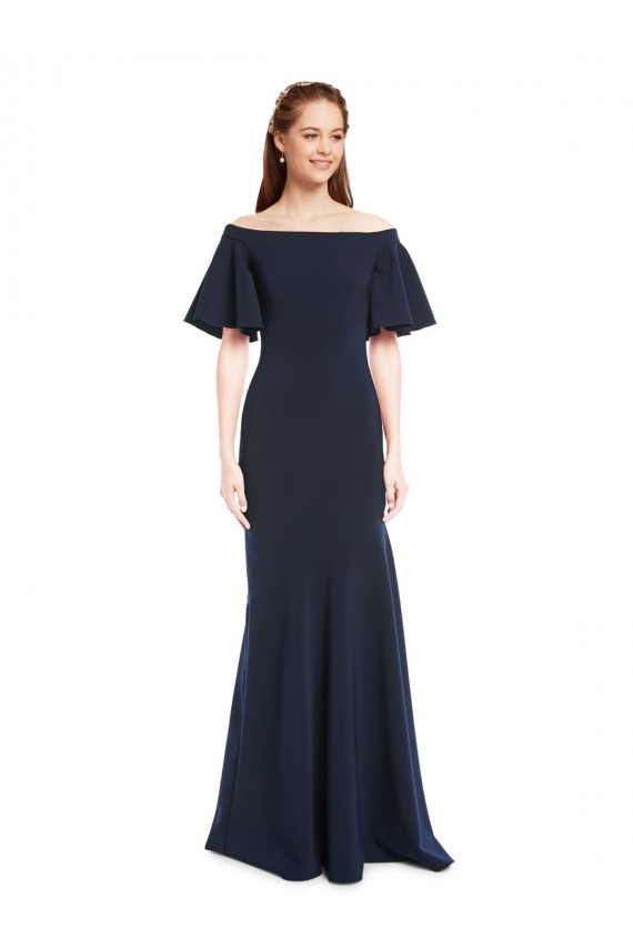 Bleu marine foncé Sirène Épaule Dénudée Crêpe Stretch Longue Formelles Robes demoiselle d'honneur / Robes de soirée / Robes de bal Prix Réduit