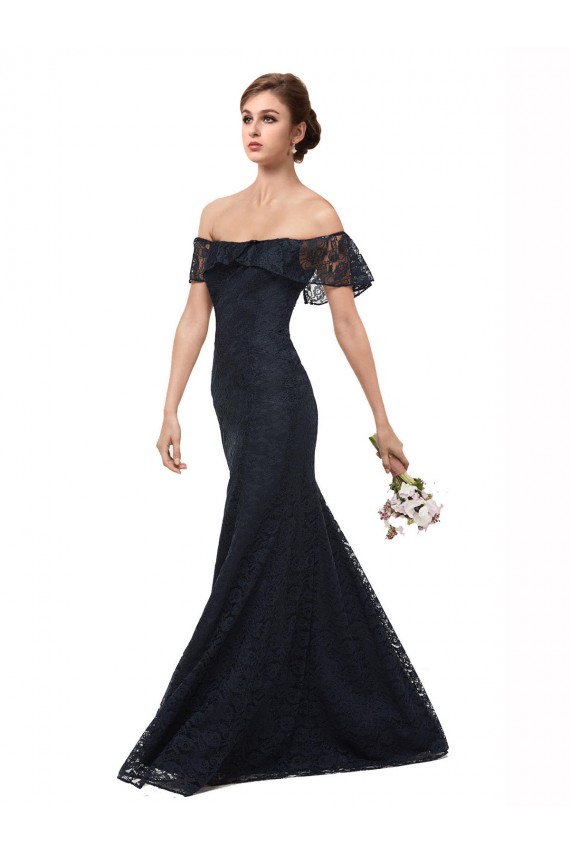 Bleu marine foncé Sirène Épaule Dénudée Dentelle Longue Robes demoiselle d'honneur / Robes de bal Prix Réduit