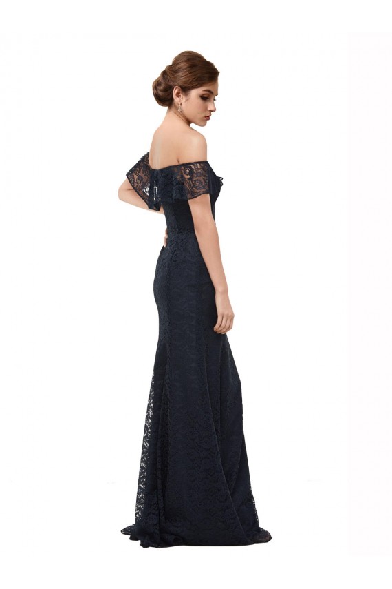 Bleu marine foncé Sirène Épaule Dénudée Dentelle Longue Robes demoiselle d'honneur / Robes de bal Prix Réduit