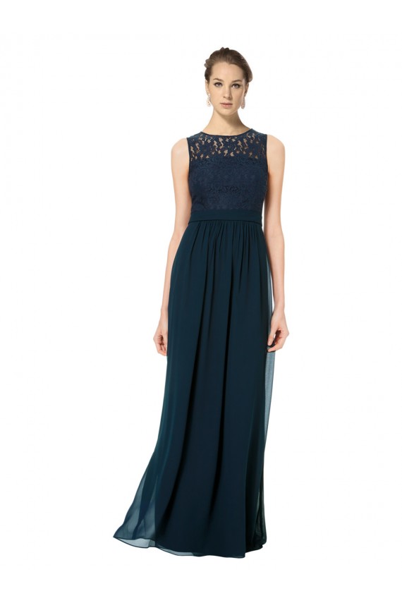 Bleu marine foncé Trapèze Bateau Illusion Mousseline Dentelle Longue Robes demoiselle d'honneur Prix Réduit