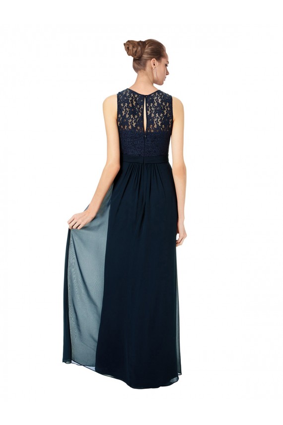 Bleu marine foncé Trapèze Bateau Illusion Mousseline Dentelle Longue Robes demoiselle d'honneur Prix Réduit