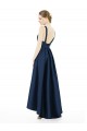 Bleu marine foncé Trapèze Bateau Satiné Longue Asymétrique Robes demoiselle d'honneur Prix Réduit