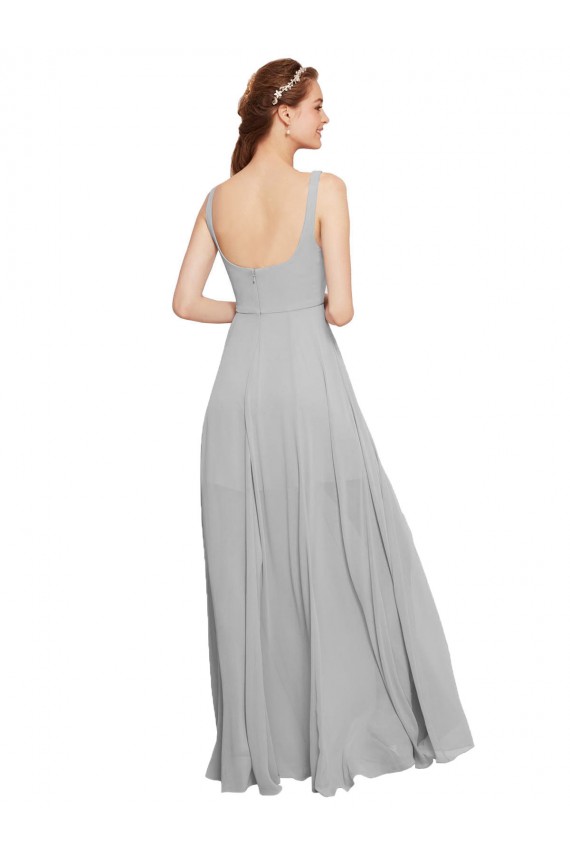 Bleu marine foncé Trapèze Bretelles spaghetti Col Carré Mousseline Longue Robes demoiselle d'honneur Prix Réduit