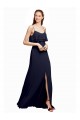 Bleu marine foncé Trapèze Bretelles spaghetti Scoop Mousseline Longue Robes demoiselle d'honneur Prix Réduit