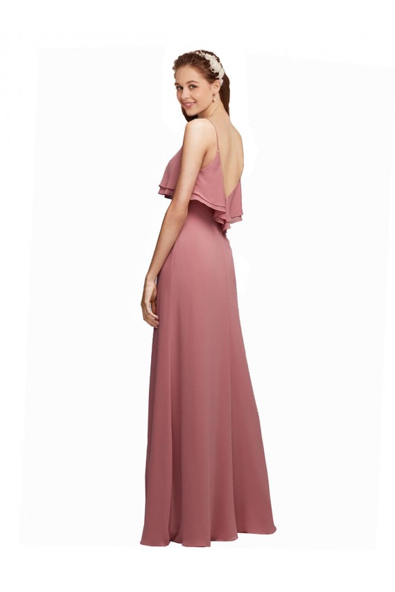 Bleu marine foncé Trapèze Bretelles spaghetti Scoop Mousseline Longue Robes demoiselle d'honneur Prix Réduit
