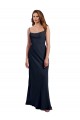 Bleu marine foncé Trapèze Bretelles spaghetti Scoop Mousseline Longue Robes demoiselle d'honneur Prix Réduit