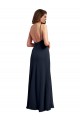 Bleu marine foncé Trapèze Bretelles spaghetti Scoop Mousseline Longue Robes demoiselle d'honneur Prix Réduit
