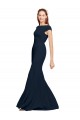 Bleu marine foncé Trapèze Col Bateau Crêpe Stretch Longue Formelles Robes demoiselle d'honneur / Robes de soirée / Robes de bal Prix Réduit