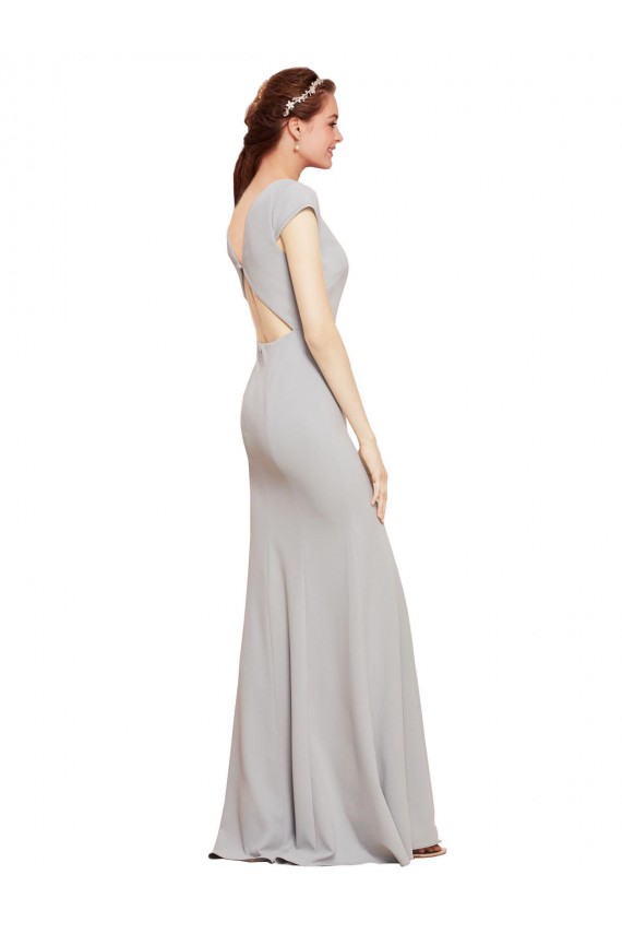 Bleu marine foncé Trapèze Col Bateau Crêpe Stretch Longue Formelles Robes demoiselle d'honneur / Robes de soirée / Robes de bal Prix Réduit