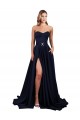 Bleu marine foncé Trapèze Col Haut Crêpe Stretch Longue Formelles Robes demoiselle d'honneur / Robes de soirée / Robes de bal Prix Réduit